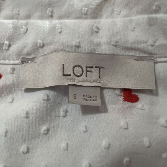 LOFT Womens Size Small White Swiss Dot Heart Print Button Down Shirt - Picture 4 of 4